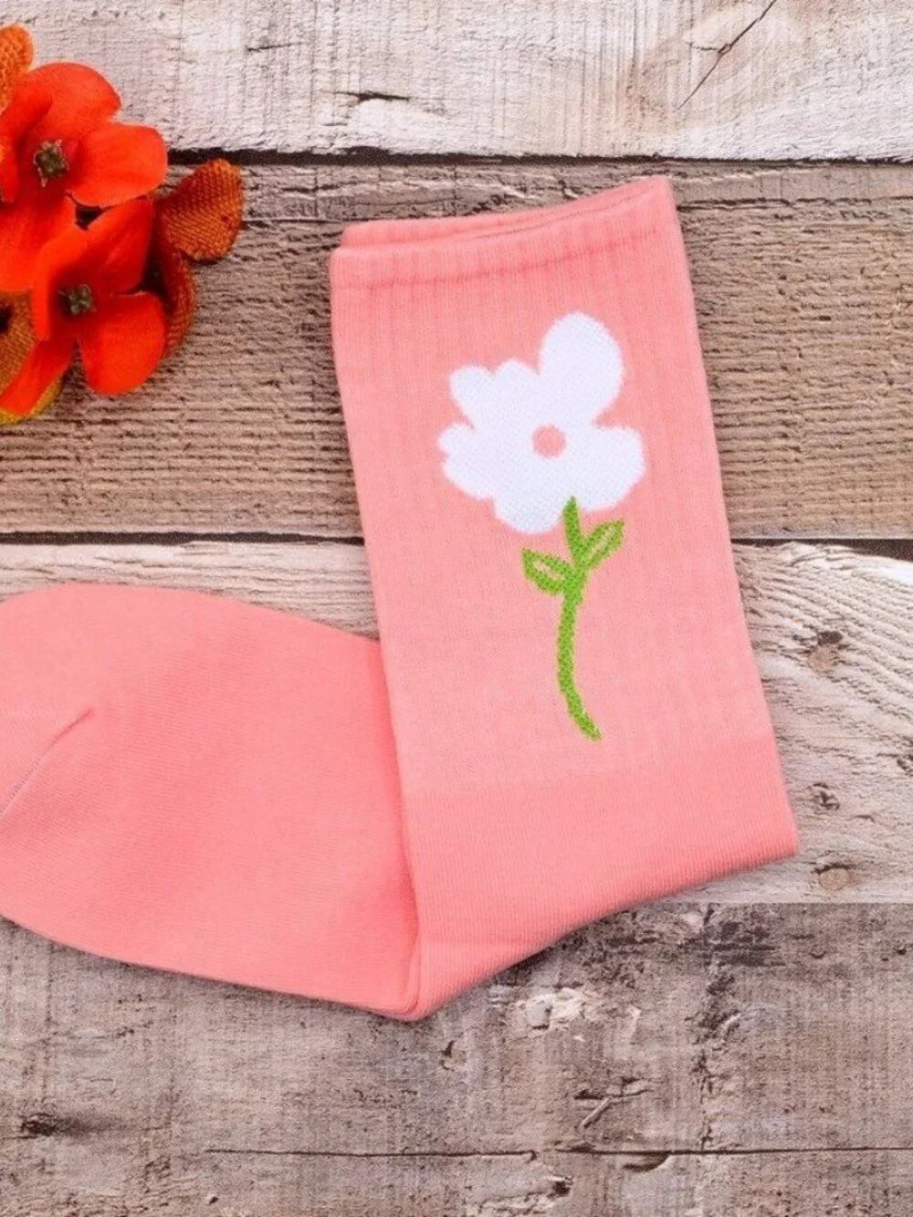 Minimal Garden Womens Flower Socks White on Pink Gift Packaged